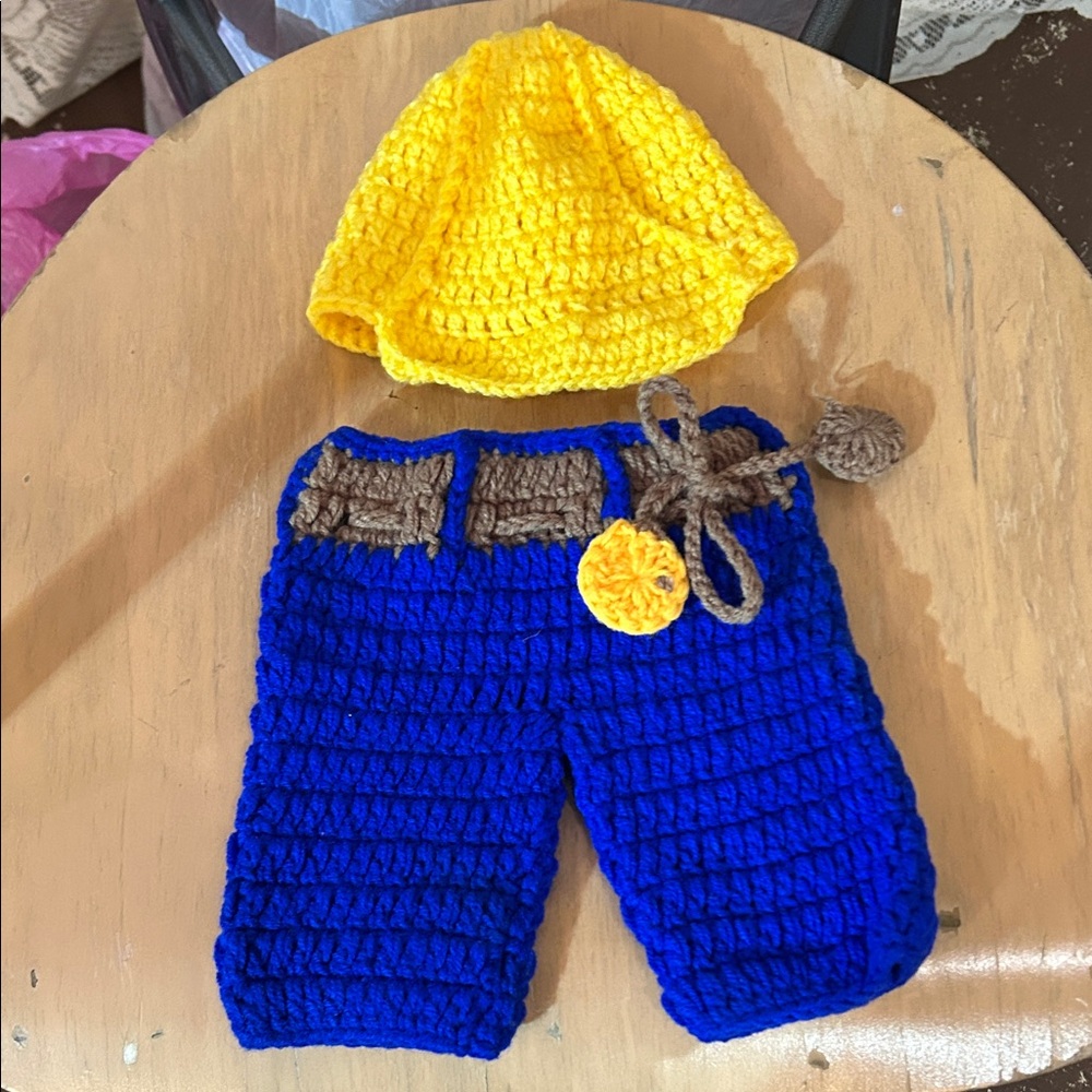 NWOT Bob the Builder Outfit OOAK Helmet-Hat & Pants Handmade Newborn Baby Infant